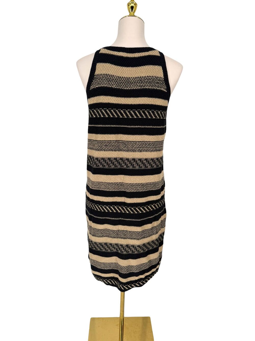 Lauren Ralph Lauren Sweater Dress L Petite Linen Cotton Tan Black Label Striped - Picture 8 of 10